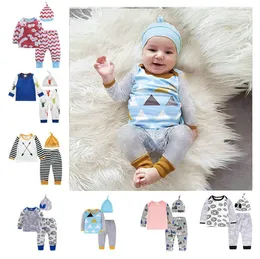 3pcs / Set Baby Boy Abbigliamento Set Autunno Neonato Neonato Vestiti a maniche lunghe Top + Pantaloni leggings + Cappello Bambini Abiti