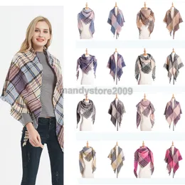 40 Kolory Kobiety Plaid Szaliki Siatka Tassel Wrap Oversized Check Shawn Neckerchief Winter Neckerchief Lattice Triangle Koc Scarf Darmowa Wysyłka