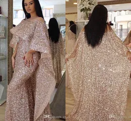 New Sexy Bling Sequined Mermaid Evening Dresses Wear Illusion Neck Long Cape Ruffles Arabic Middle East Sequins Custom Plus Size Prom Dress