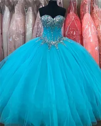 Crystal Beaded Ball Gown Prom Quinceanera Klänningar Strapless Tulle Bandage Graduation Dress Party Evening Formell Dress Vestidos de Festia