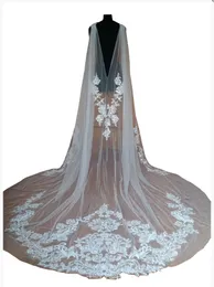 2018 Bridal Wedding Shawl Cloaks Bolero Cape Lace Jacket Wraps White Ivory Shrug Cathedral Train 3M Long Veil238y