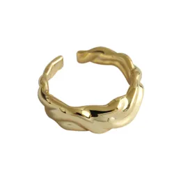 Autentiska 925 Sterling Silver Oregelbundna konkava konvexa öppna ringar för Women Weavy Geometric Statement Justerbar ring