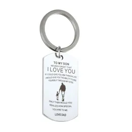 Stainless Steel Square Pendant Keychain Inspirational Love Birthday Gift to My Son Never Forget That I Love You