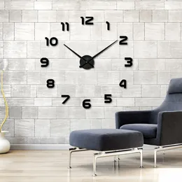 Gorąca Sprzedaż 3D DIY Zegar ścienny Nowoczesny Design Saat Reloj de Pared Metal Art Clock Salon Room Akrylowe Lustro Zegarek Horloge Murale