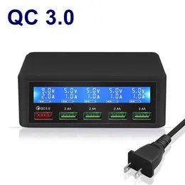 빠른 Cargador 충전 50W 멀티 USB 충전기 샤오 미 삼성 5 포트 USB 벽 급속 충전 QC 3.0 LCD 디스플레이