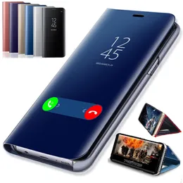 Samsung Galaxy S10 S9 S8 S6 S6 A30 A40 A50 용 Full Protection Smart View Mirror 플립 가죽 전화 케이스 커버