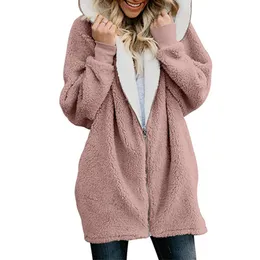 Zimowe Kobiety Kurtki Płaszcz Panie Ciepłe Jumper Cardigans Kobiety Fleece Faux Fur Coat Hoodie Znosić Manteau Femme Plus Size 5XL