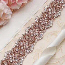 Missrdress Wedding Dress Belt Rose Gold Crystal Rhinestones Juvelerade brudbälte för bröllopsprom Bälte YS811352W