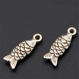 200PCs tibetansk silverfärg fisk charm pendlar handgjorda smycken tillbehör gör armband DIY A2543