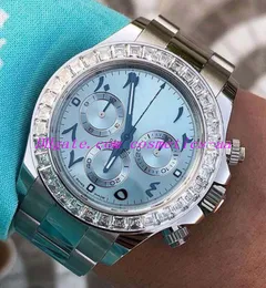 Luxury Watch Diamond Bezel 40mm Ice Blue Arabiska sällsynta urtavla rostfritt stål armband automatiska mode herrklocka armbandsur246s