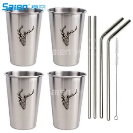 Camp Kitchen Premium Stainless Steel Cups 16oz Pint Cup Tumbler (4 Pack) -Stabable Trwałe