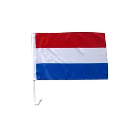 Netherlands Holland Car Flag, National 30X45cm with 43cm Plastic Poles, 100D polyester with 80% Bleed, one Layer, Free Shipping