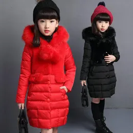 New Girls Winter Warm Cotton Jackets Children Fashion Big Fur Collar Slim Jacket Kids Outdoor Windproof Hooded Outerwear Coats