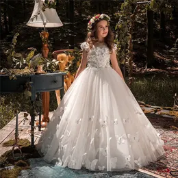 Butterfly New Kids Pageant Evening Gowns 2019 Lace Ball Gown Flower Girl Dresses for Weddings First Communion Dresses
