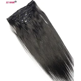 ZZHAIR 16-22 "7 adet set 80g klipler in / 100% Brezilyalı remy insan saç uzatma tam kafa doğal düz