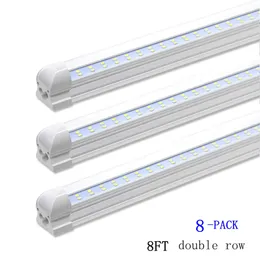 LED Shop Light Fixture 8ft T8 72W 7200lm Clear Cover 6000K White Tube Light Plug and Play for Garage Warehouse 25-Pack