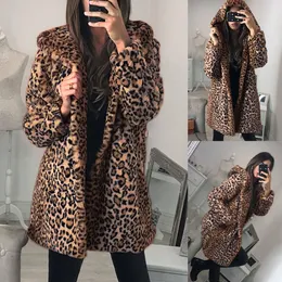 Leopard Teddy Mantel Damen Damen Winter Warm Kunstpelz Mantel Jacke Leopard Kapuzen Oberbekleidung Chaquetas Mujer 2019#G2 S20200106