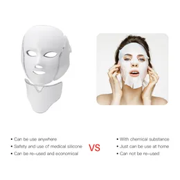 Foreverlily 7 färger Ljus LED FACIAL MASK med nackehud föryngring Anti Acne Photon Therapy Whitening Åtdragningsinstrument