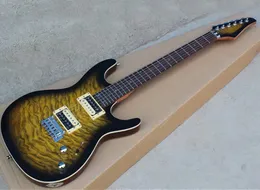 Czarna żółta gitara elektryczna z pickupami HH, fornir klonowy chmury, 24 progi, wkładka abalone, można dostosować