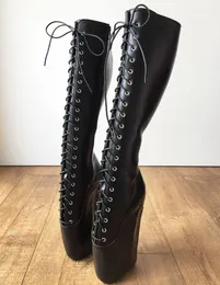 Stivali sexy Ballet Wedges tacchi alti 18 cm croce legato signore taglia 43 boot boot stivaletti scarpe goth scarpe nere per le donne