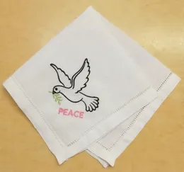 Home Textiles Conjunto de 12 presentes Moda lenços bordados Pomba da paz Branca Hemstitched Rami Lenço para os presentes de amigos