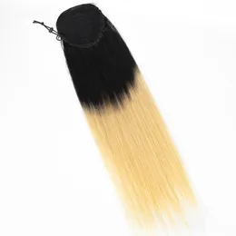 Cuticola vergine peruviana allineata coda di cavallo fascia elastica coulisse # 1B / # 613 clip dritta colore ombre nell'estensione dei capelli umani reali
