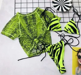 3 stycke baddräkt kvinnor neon grön bikini kvinnor sträng mikro bikini set högskuren baddräkt ny 2020 sexig push up swimwear