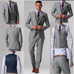 Abito da sposa da uomo grigio chiaro nuovo di zecca Risvolto con tacca Slim Fit Smoking dello sposo Cena popolare / Abito darty Giacca da 3 pezzi Pantaloni Cravatta Gilet 060