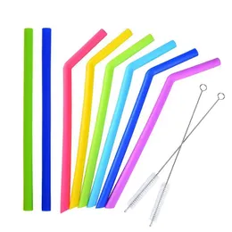 Food Grade Silicone Drinking Straws 25cm Silicone Straight Bent Straws Set with Two Brushes for Cups 15pcs