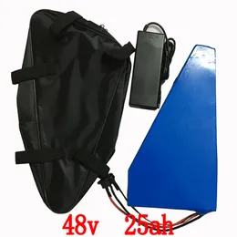 48V 2000w Triangle battery 48v 25ah Lithium ion battery pack 48v 25ah electric bicycle battery with 50A BMS+54.6V charger+ bag