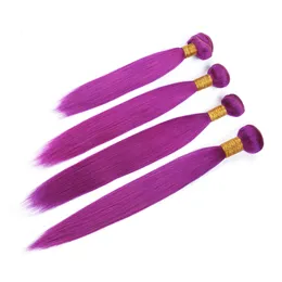 Silky Straight Brasilianska Virgin Human Hair Pure Purple Bundles Affärer 4PCS Lila Färgade Virgin Mänskliga Hår Vävar Extensions Double Weft