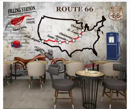 カスタム3D壁の壁画壁紙3D写真壁紙壁画ヨーロッパとアメリカの産業風66道路セメント壁バー壁画背景