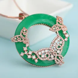 Fashion- Statement Necklace Big Round Green Artificial Prong Clear Zircon Fake Necklace Link Chain Sweater Women Jewelry Gift
