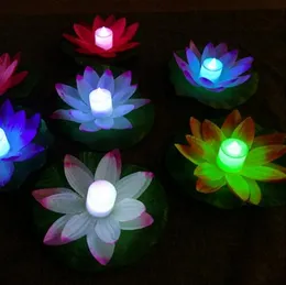 LED Flood Light Artificial Lotus Floating Flower Form Lampor för Utomhuspool Wishing Party Supply 50pcs / Lot GB121