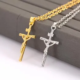 Collane con catene ghiacciate Hip Hop Collana con pendente a croce di Gesù Catene in argento dorato Gioielli di moda per regalo di San Valentino unisex