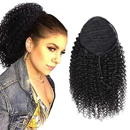 Curly Human Hair Ponytail med Wrap Drawstring 3C Remy Brasiliansk Virgin Hair Natural Färg Afro Kinky Curly Hair Piece Clip-In Extensions