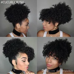 100 Human Kinky Curly Bang Ponytail Rozszerzenie Kobiety Krótki Kinky Kręcone Kucyk Kucyk 10-20inch 1 sztuk 120g