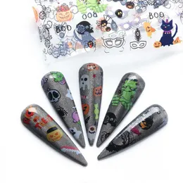 10pcs Fashion Halloween Self-adhesive Nail Sticker Design Water Transfer Decals Pumpkin Cat Witch Skull Nail Art Foil Cool Polish Decal DHL