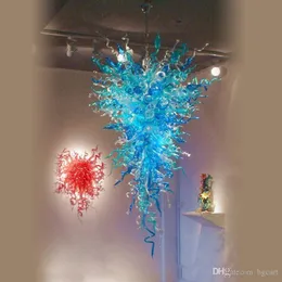 Blauer Kronleuchter aus mundgeblasenem Glas im europäischen Stil für Wohnzimmer, Kunstdekoration, preiswerte, hochwertige LED-Lichtquelle, Pendelleuchte