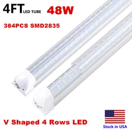 4ft 8ft LED Lights V-Shaped Integrated LED Tube Light Fixtures 120W 4 Row LEDs SMD2835 LED Lights 100LM/W Stock in USA