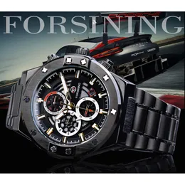 Forsining Racing Men Mechanical Watch Automatic Students Game Run Calendar Male Glow Hands Black Stainless Steel Belt Mans Clock321p