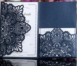 Zarif kart davetiye özelleştirilmiş cep tri katlanır iş davetiye beyaz mavi çiçek lazer kesim (hiçbir iç zarf)
