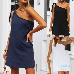 fashion- Amazon explosion models in Europe and America women's dress sexy oblique shoulder straps summer 2020 new women's beach dress