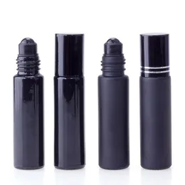 Bottiglia di profumo di olio essenziale Rotolo di vetro nero da 10 ml su bottiglia di profumo con rullo di cristallo di ossidiana Bottiglie roll-on a parete spessa