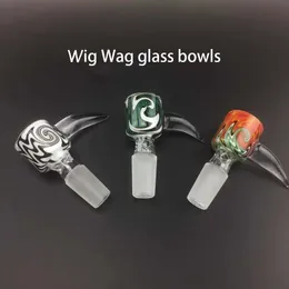 Wig Wag Ciotole di vetro 3 colori gentili Giunti maschili 14mm 18mm Ciotola di vetro Accessori per fumatori Suitfor Bong d'acqua in vetro Dab Rigs