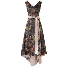 Wysoka Low V Neck Camo Prom Dresses Linia Custam Size Druhna Wieczór Party Suknie Formalne Suknie