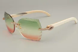 Direktförsäljning av high-end diamant solglasögon 8300817-A Pure Natural White Horns Mirror Ben Dekorativa solglasögon Storlek 56-18-140m305R
