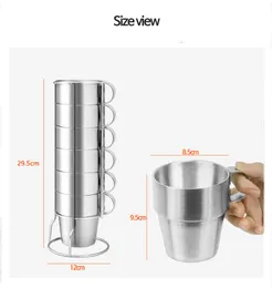 Stainless Cup Köksredskap Sätta Rostfria Koppar Matlagning Tortering Utomhus Camping Picnic Kit för 5-6 Person Kök Kök 6PCS / Set Tool