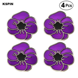 Purple Poppy Flower Brooches Lapel Pin Flag badge Brooch Pins Badges 4PC