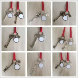 Sublimering Blank Santa Claus Key Forntida Silver Juldekorationer Med Röd Rope Hot Transfer Tryck DIY Material Presenter